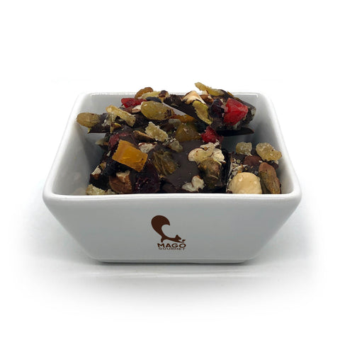 Corteza de chocolate amargo con nueces y frutas secas